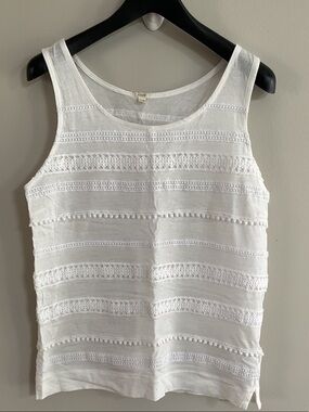 J.Crew White Lace Trim Sleeveless Linen Blend Top XXS